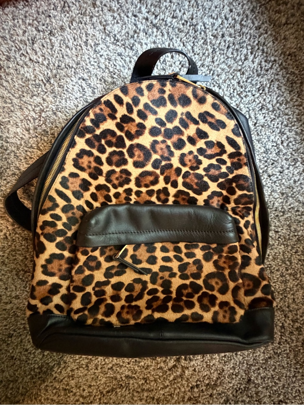 J.Crew Leopard calf hair & black leather Backpack NEW with tags
